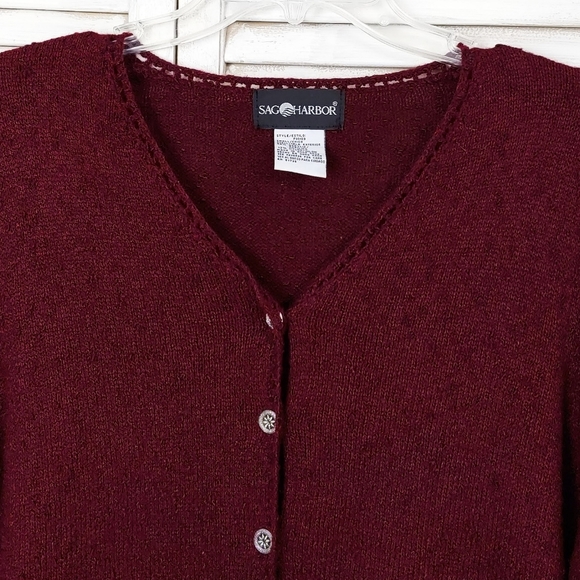 SAG HARBOR WM S BURGUNDY V NECK BUTTON CARDIGAN - Picture 4 of 6